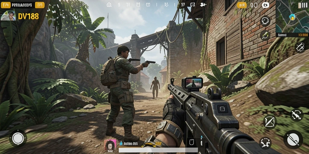Tangkapan layar gameplay DV188 menampilkan aksi seru dalam misi TPS.