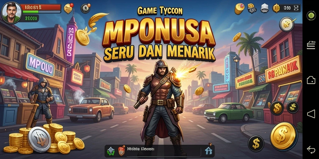 Tampilan gameplay MPONUSA dengan berbagai usaha yang dikelola.