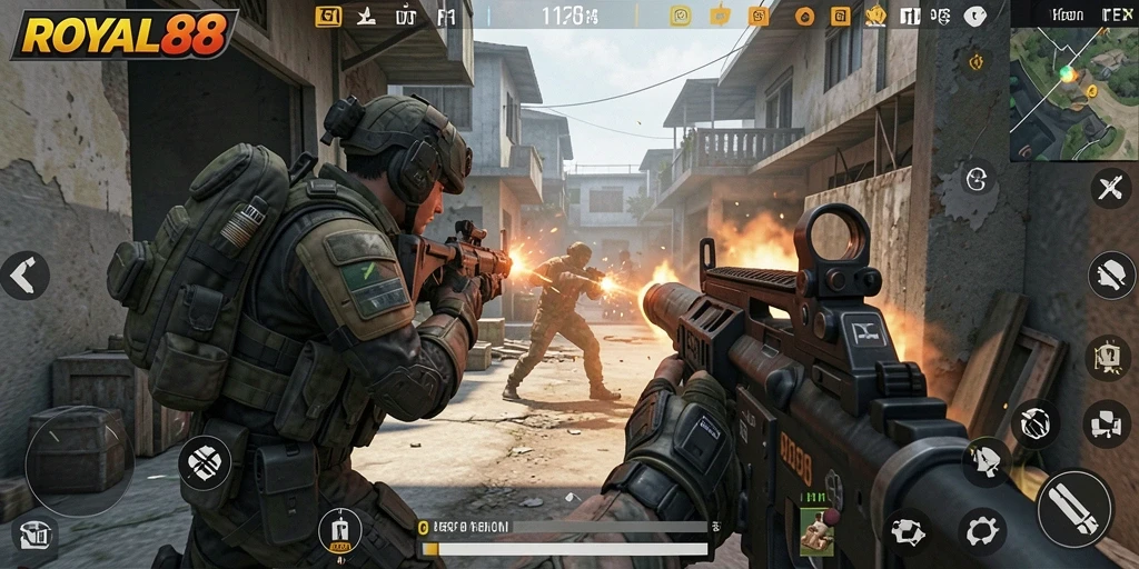 Screenshot menampilkan aksi intens dalam gameplay ROYAL88 yang seru.