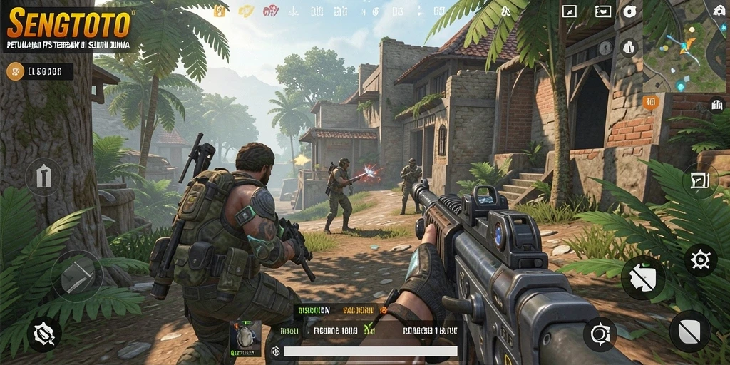 Tampilan gameplay SENGTOTO dengan aksi menembak yang intens.