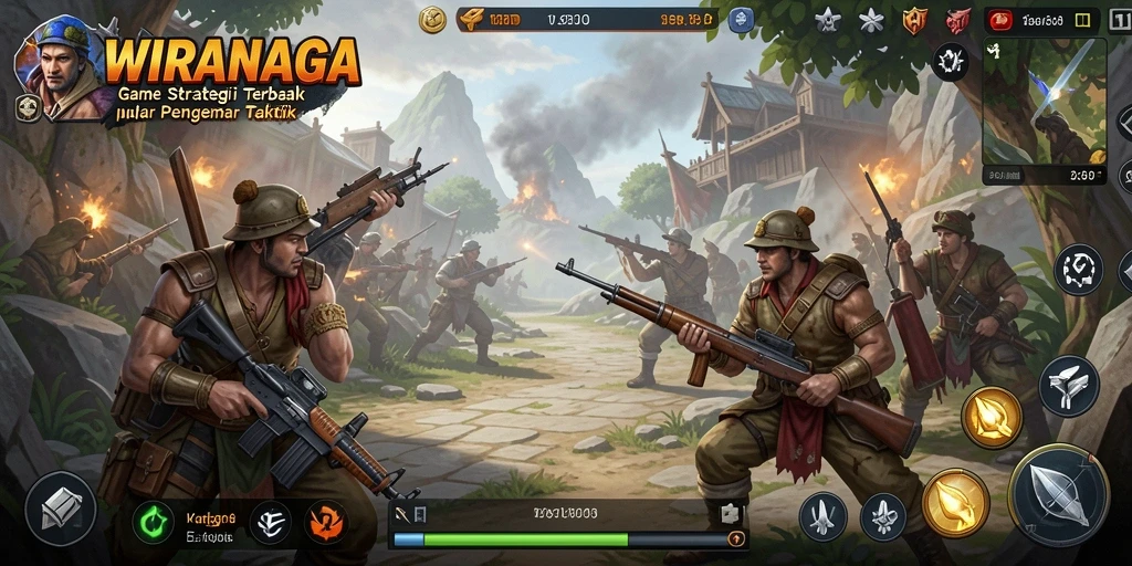 Tangkapan layar utama WIRANAGA menunjukkan gameplay strategis yang mendalam.