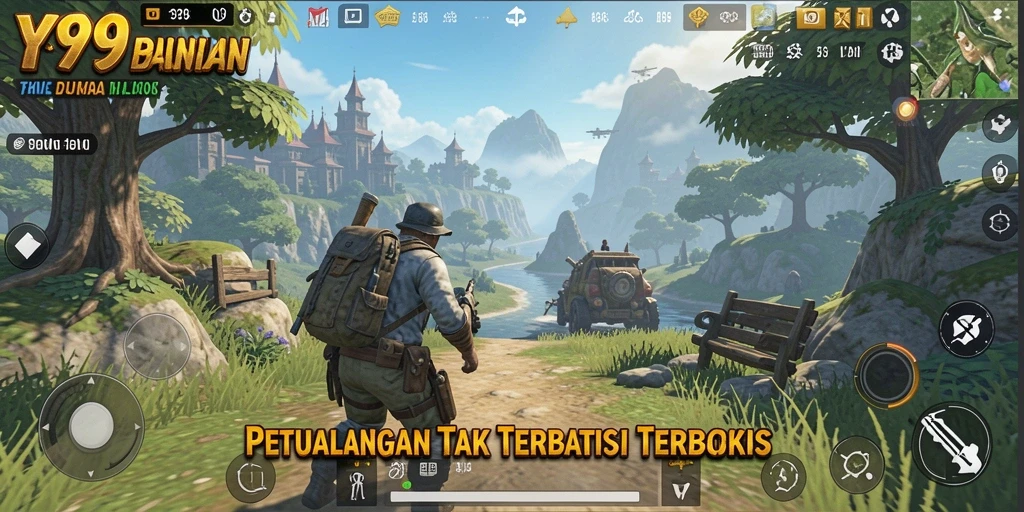 Screenshot gameplay Open World Y89 yang menampilkan eksplorasi luas.